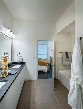 Premium Granite and Quartz Countertops in Bathroom Areas at Kinley West LA, Los Angeles, CA, 90045